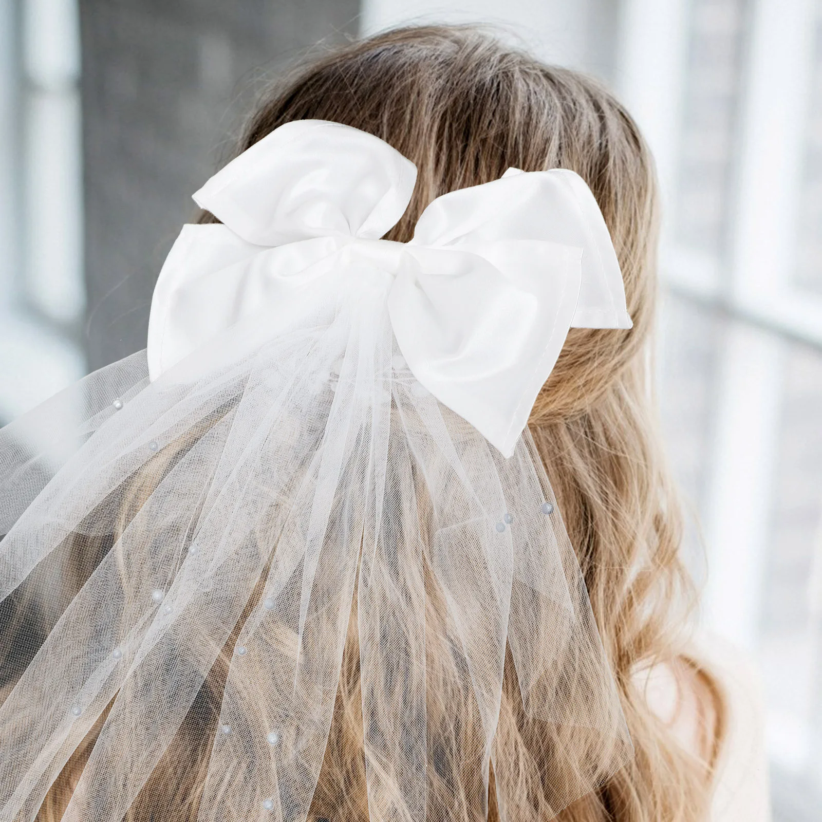 

Bride Net Yarn Headdress Bowknot Elegant Bridal Hairwear Wedding Hair Decor Romantic Retro Style Bridal Hair Accessory