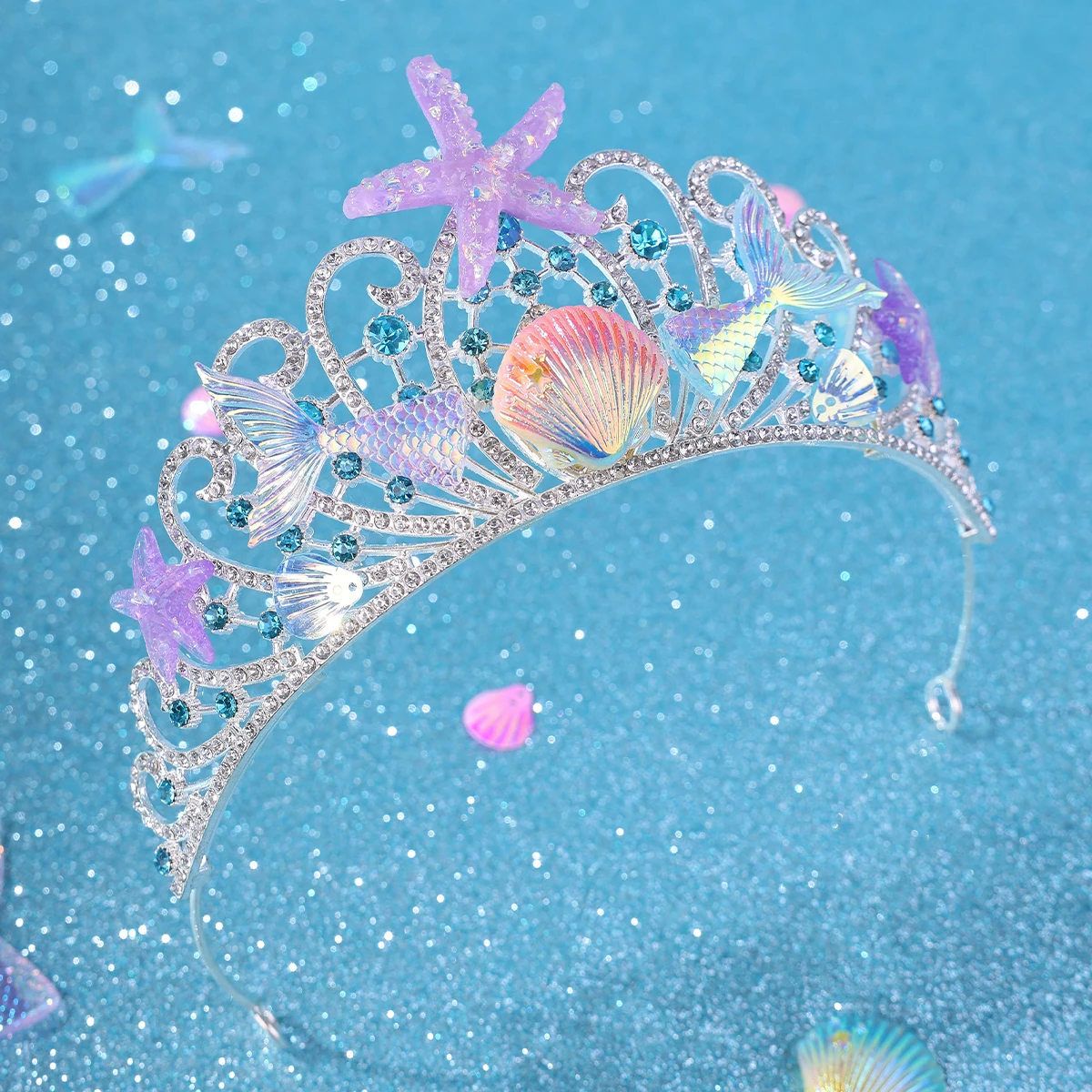 Fashion Silver Color Tiaras And Crowns For Women Bride Handmade Starfish Shell Diadems Wedding Hair Accessories image 3
