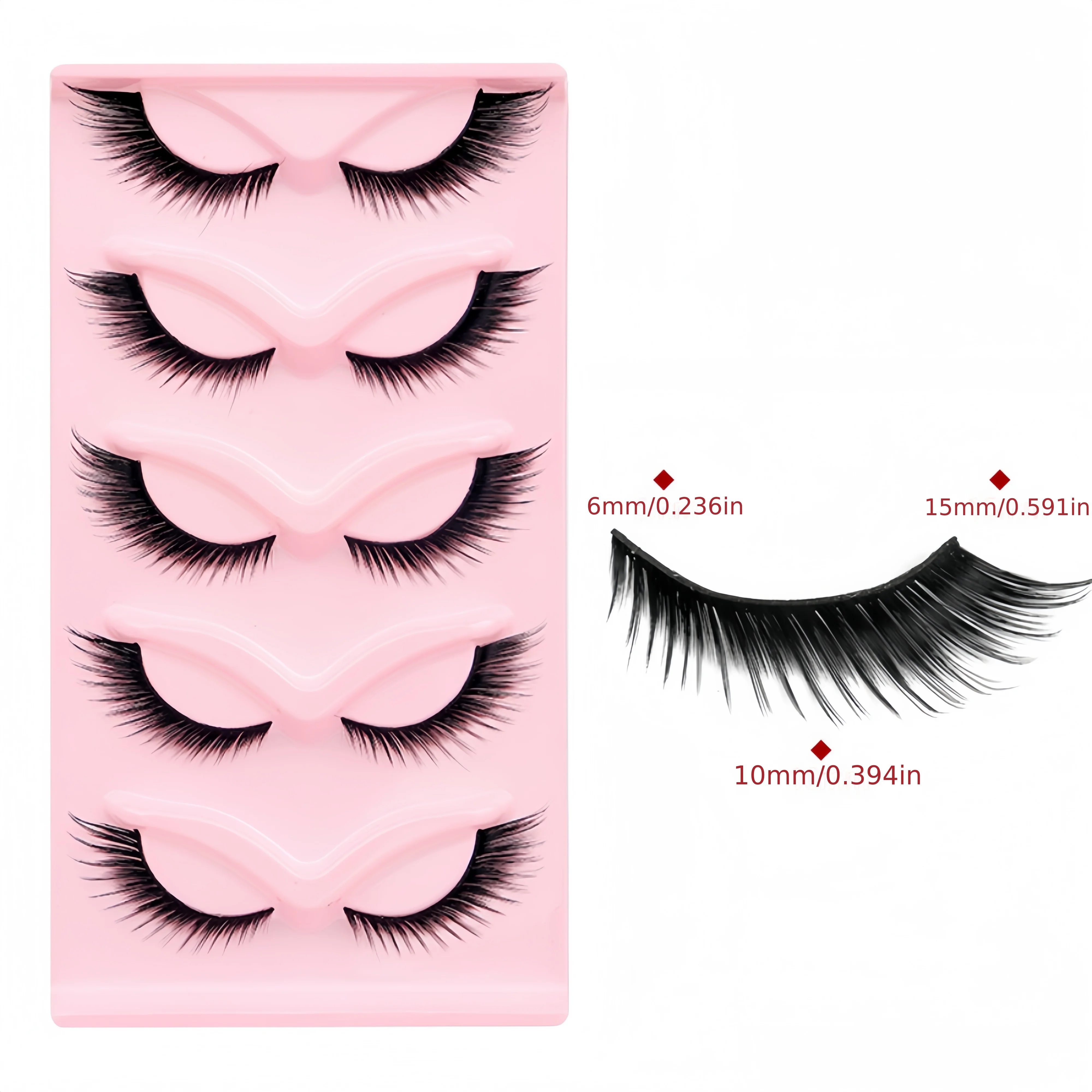 5 Pairs of Fox Eyelashes, Natural Looking Cat Eye Eyelashes, 3D Elongated Eyelashes 16mm Eyelash