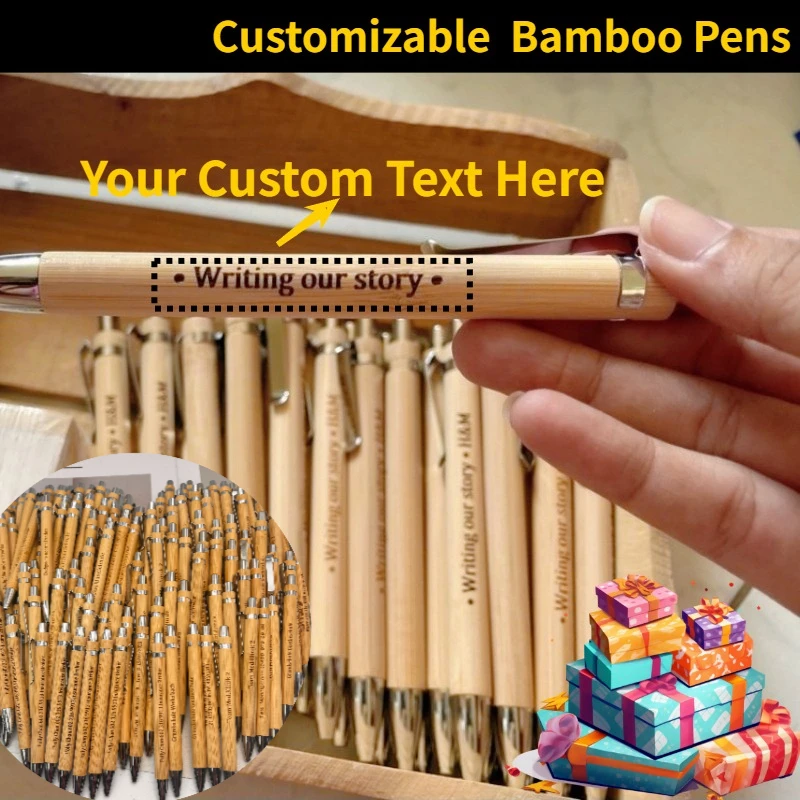 25/35/60PCS Bamboo Pens Personalized | Ballpoint Pens Bulk for Wedding Favors | Custom Engraved Wooden Pens for Guest Book
