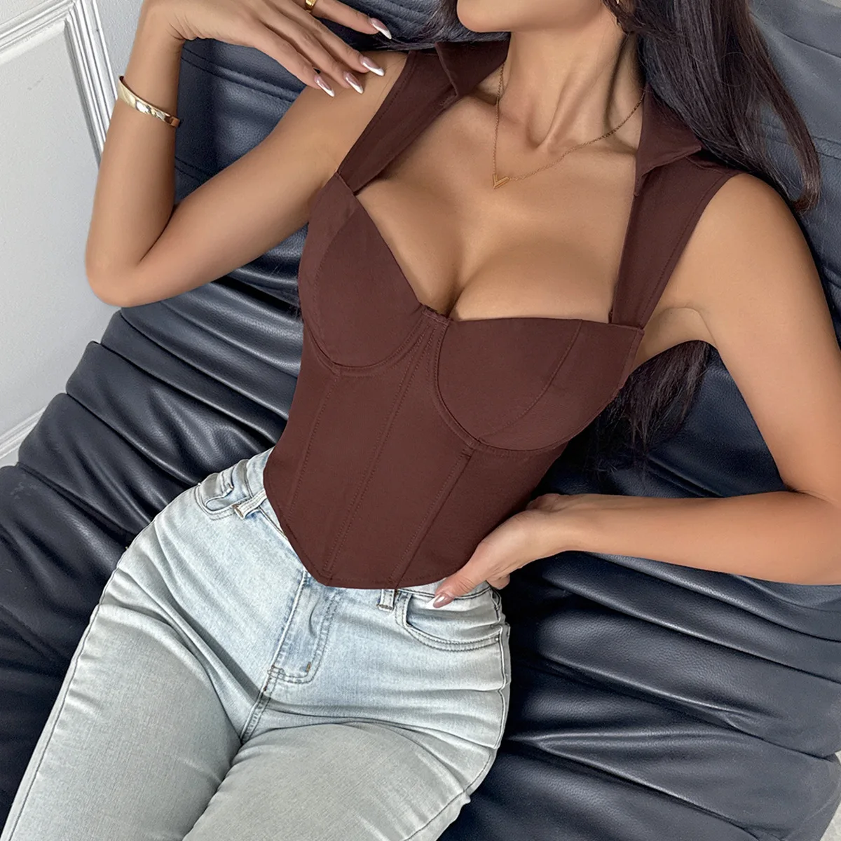 

Y2k Одежда Женская Мода Корсет с открытой спиной Простой жилет Узкие топы Сексуальные кости Майки Корректирующее белье Тонкий формирователь Майка Футболка Лето