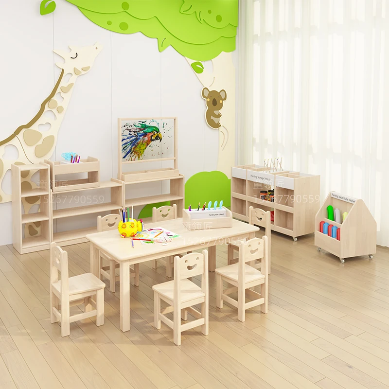 عربة مكتب للأطفال رياض الأطفال مواد الطلاء المتنقلة تخزين التعليم اللوحة الخشبية الصلبة خزانة فنية ورقية #4