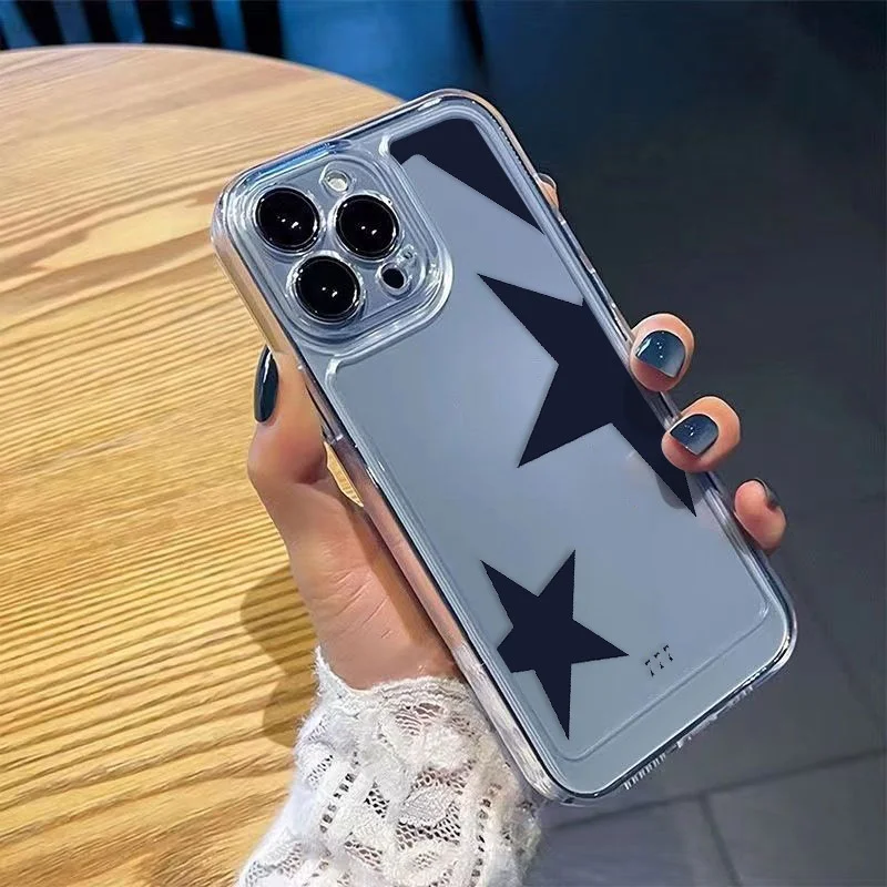 

Dark blue five-pointed star transparent phone case suitable for iPhone 16 15 14 13 12 11 Pro/ Max/Plus anti-fall protection case