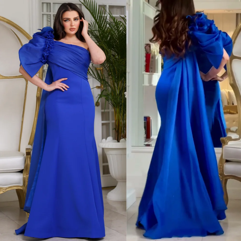 

Customized Chinese Style Jersey Flower Pleat A-line One-shoulder Long Dresses Bespoke Occasion Fashion