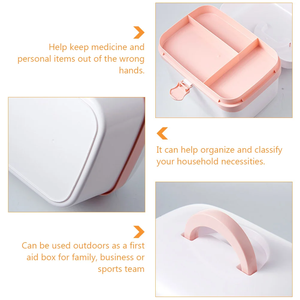 

Household Medicine Case Large Capacity Storage Desktop PP Multifunctional Medical Kit Travel Pink Bins First Aid Valuables