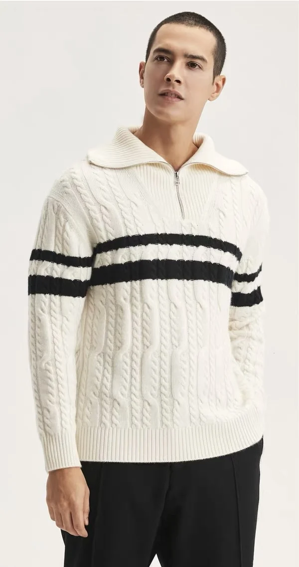 Cashmere sweater men's 100% pure cashmere thick half-high-necked zipper sweater warm bottoming shirt winter sweater