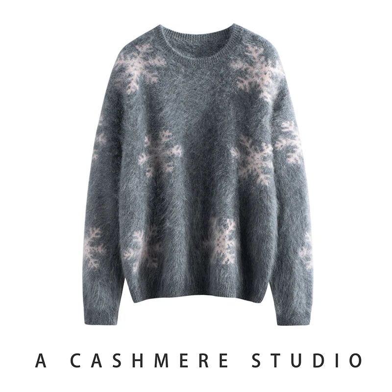 100% Cashmere Sweater Women O-neck Fluffy Knitwear Pullover Autumn Winter Long Sleeve Cashmere Sweater Soft Warm Knitting Tops