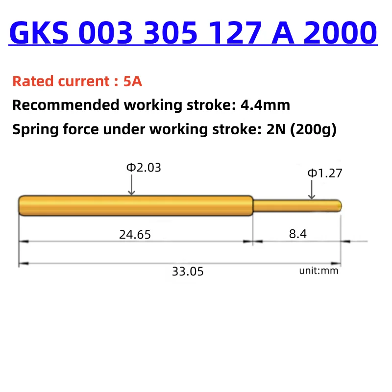 100PCS Ingun Test Probe Test Pin GKS003305127A3000 A2000 2.0*33mm Round Head J Head Needle Seat Socket Tube KS-003 30G P125-J