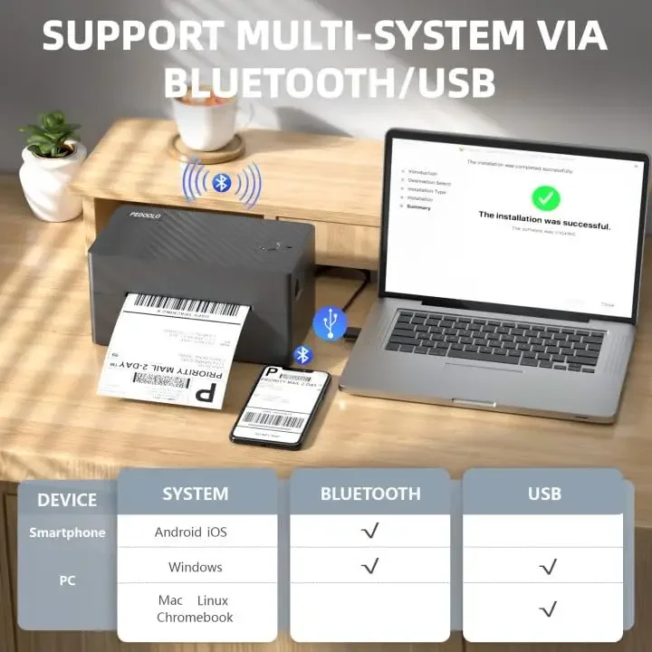 Bluetooth Shipping Label Printer, 4x6 Thermal Printer for Shipping Packages, Compatible with Android. iPhone.Windows,