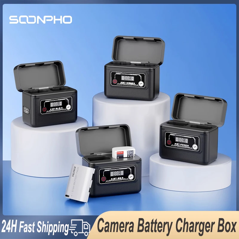 

Spoonpho Battery Charger Fast Charging For Sony NP-FZ100 Canon Nikon fuji Portable Dual Battery Storage Box Camera Accessories