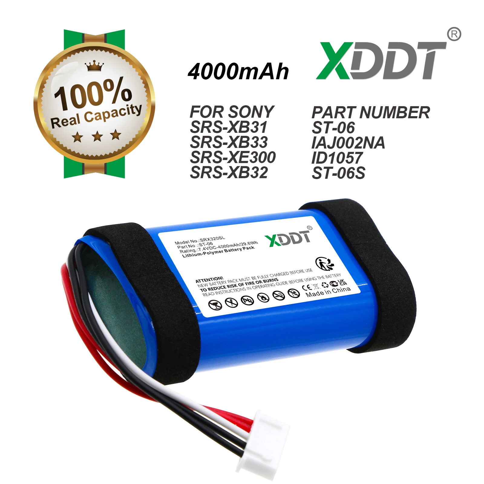 Altavoz SRS-XB31/XB33 SRS-XE300 SRS-XB32 Reemplazo de batería Sony 4000mAh 29.6Wh 7.40V Compatible con IAJ002NA ID1057 ST-06
