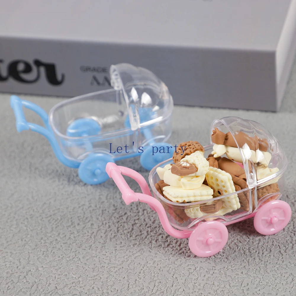 6Pcs Transparent Plastic Baby Stroller Shape Candy Boxes