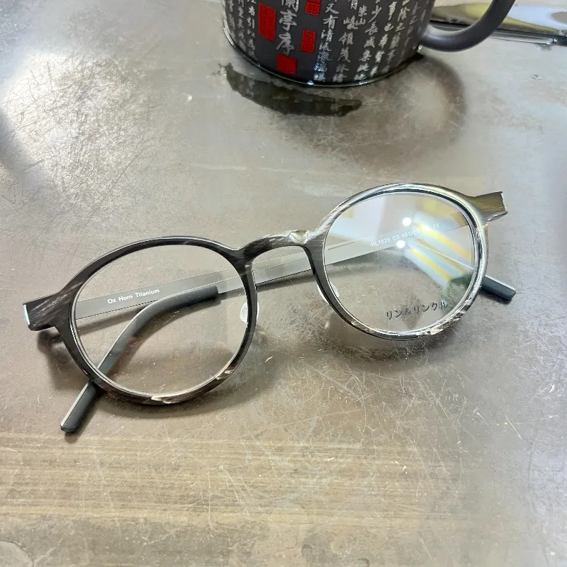 1823 Linde Pure Natural Horn Glasses Frame Retro Round Frame Myopia Hyperopia Presbyopia Senior Luxury for Men and Women