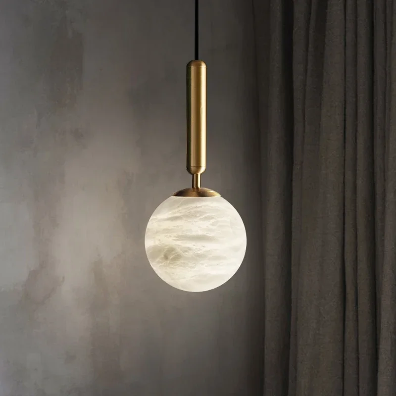 Modern Marble Pendant Light Round Ball Designer Hanging Lamp for Bedroom Bar Dining Room Bedside Lighting