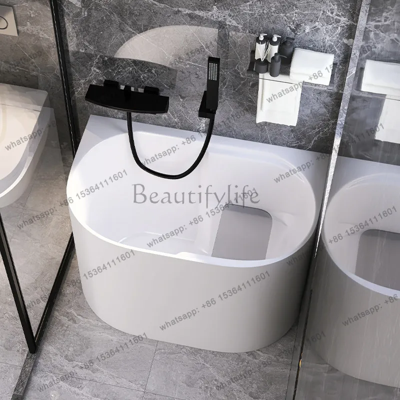 Super deep acrylic bathtub for home small apartment three-sided skirt against the wall Japanese freestanding style