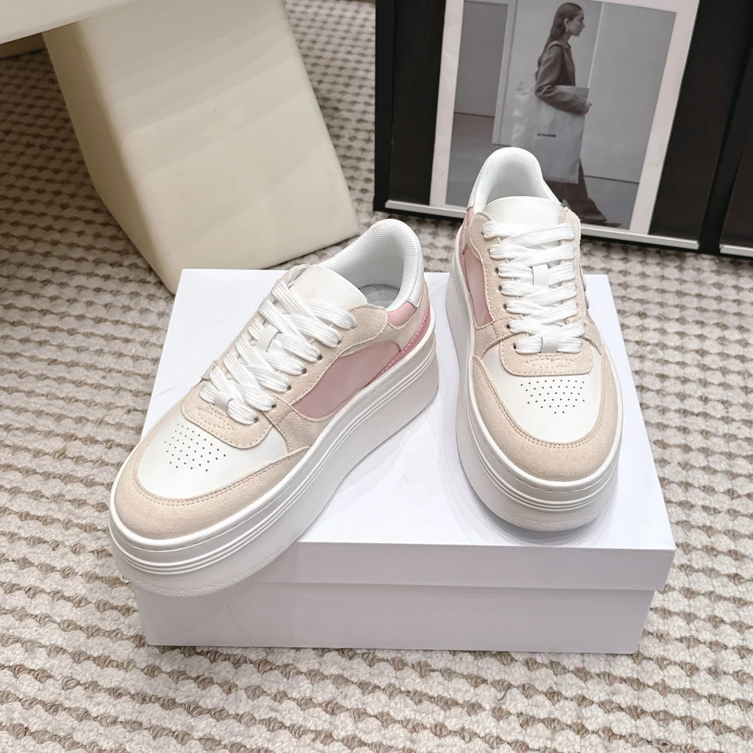 Zapatillas de plataforma para mujer 2026, zapatos casuales de ante y cuero genuino, de caña baja con cordones, suela gruesa, calzado deportivo de moda urbana