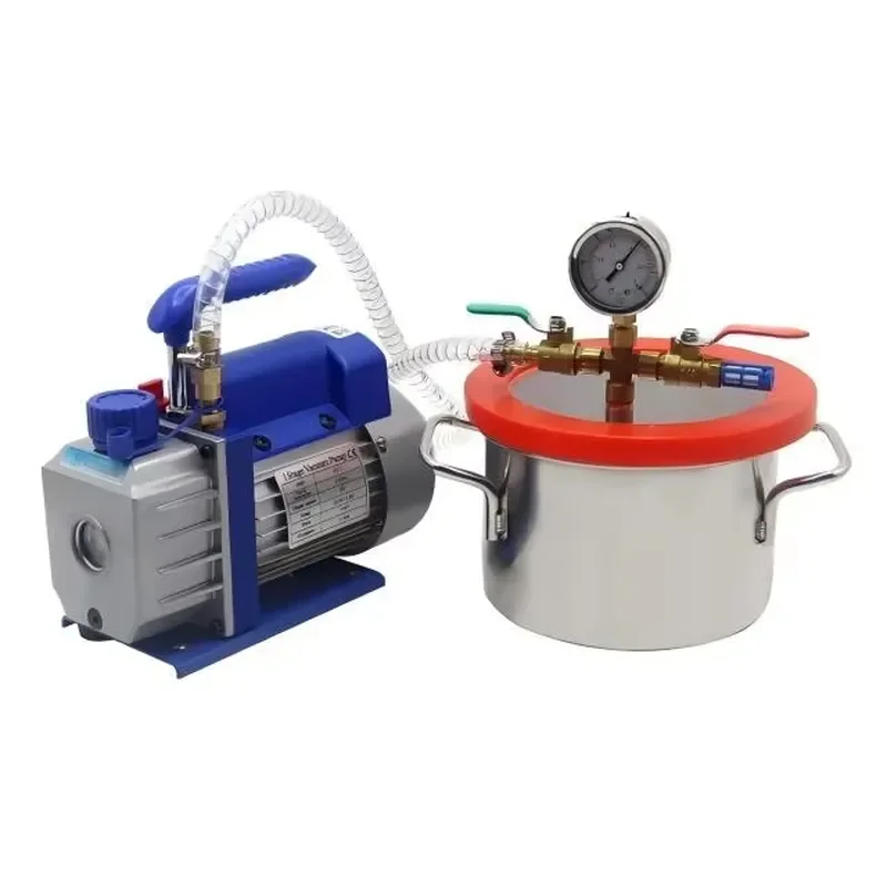 2 Gallon Stainless Steel Vacuum Drying Equipment with 5CFM Pump for Epoxy Resin Casting Lab Industrial Use 110V/220V