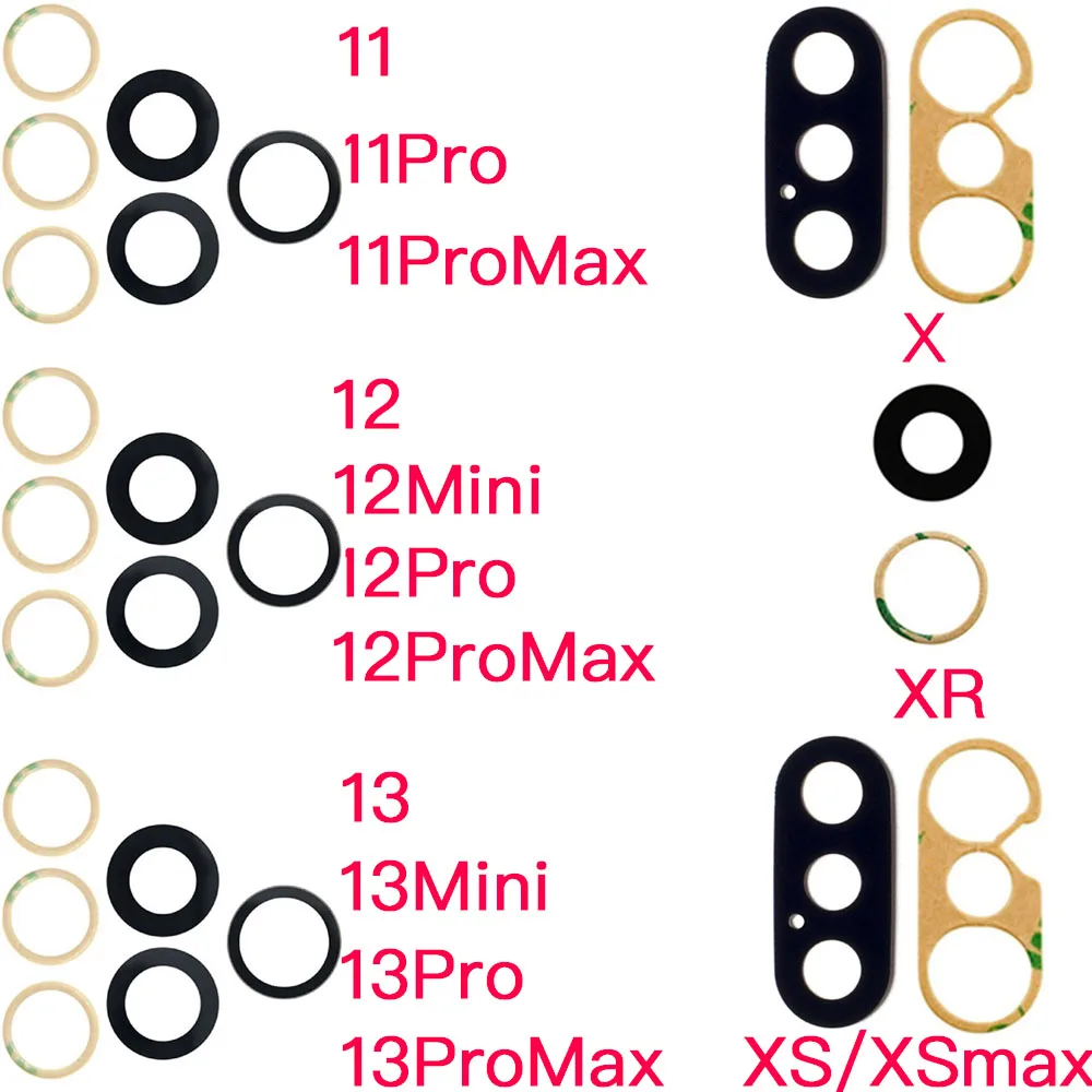 Back Camera Glass For iPhone 11 12 13 Mini Pro Max X XR XS Max Rear Camera Lens Cover With Adhesive And Repair Tools Replacement