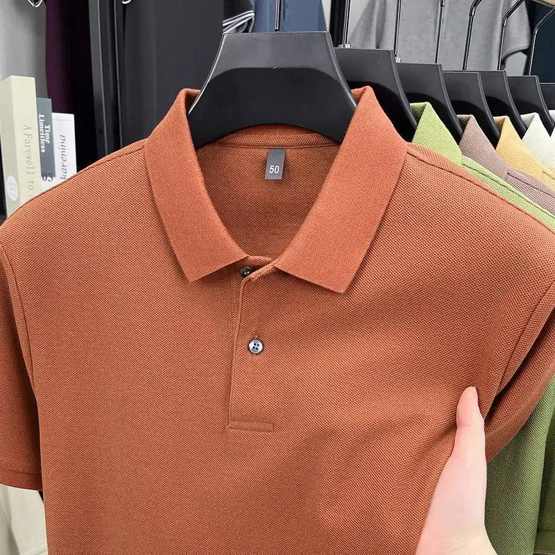 

Loose Fit Pure Cotton Short Sleeve Shirt Business Casual Turn-down Collar Color T-shirt for Men Summer Fashion