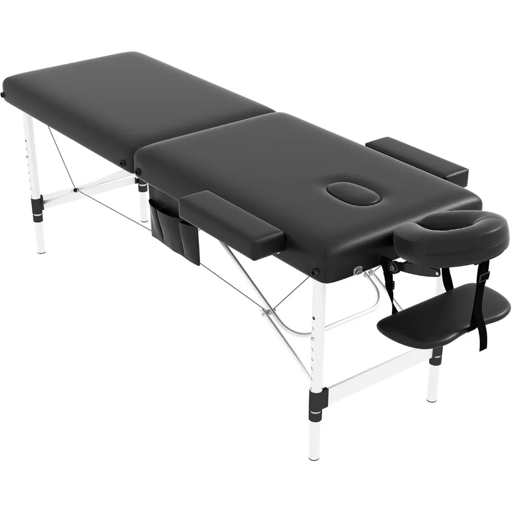 

Массажный стол, портативная массажная кровать, легкий вес 26 фунтов, 2-секционная складная кровать для татуировки, уход за лицом, спа-кровать для ресниц, регулируемая по высоте