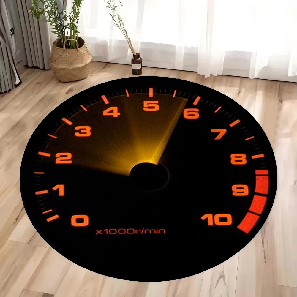 Crystal Velvet Carpet Tachometer Car Gauge Pods Circular Rug Non-Slip Hand Washable Mat for Bedroom Living Room Decor Gift
