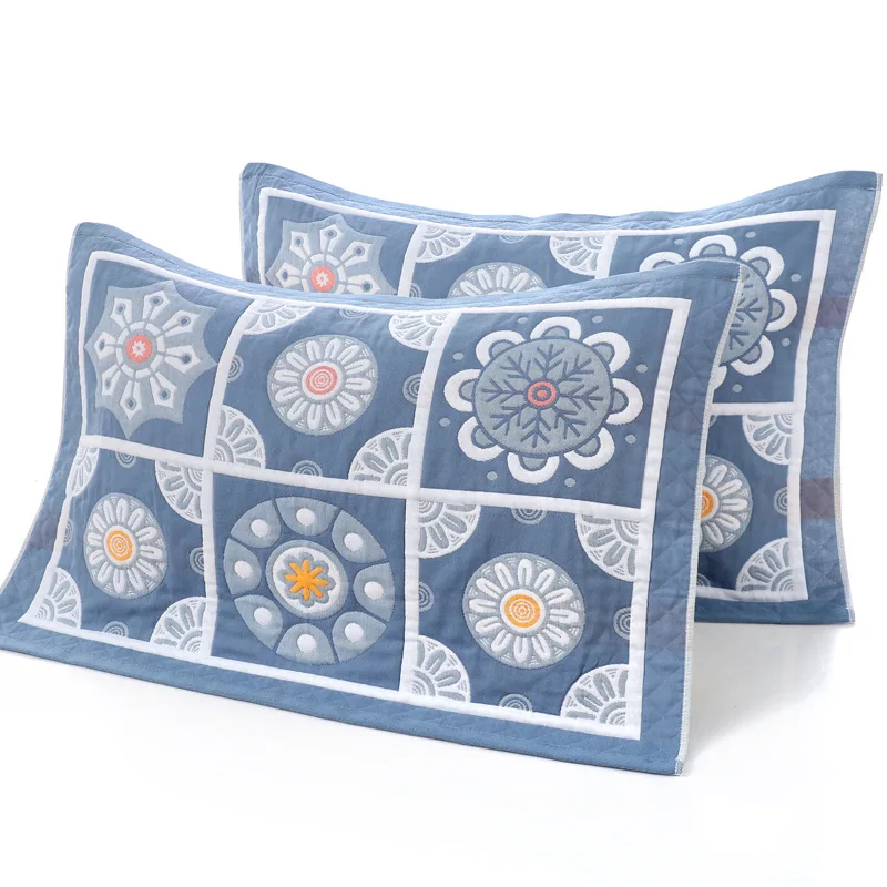 Cotton Gauze Pillowcase Three-layer Gauze Adult Enlarged Thick Couple Wedding Pillowcase Cotton Pillow Headscarf