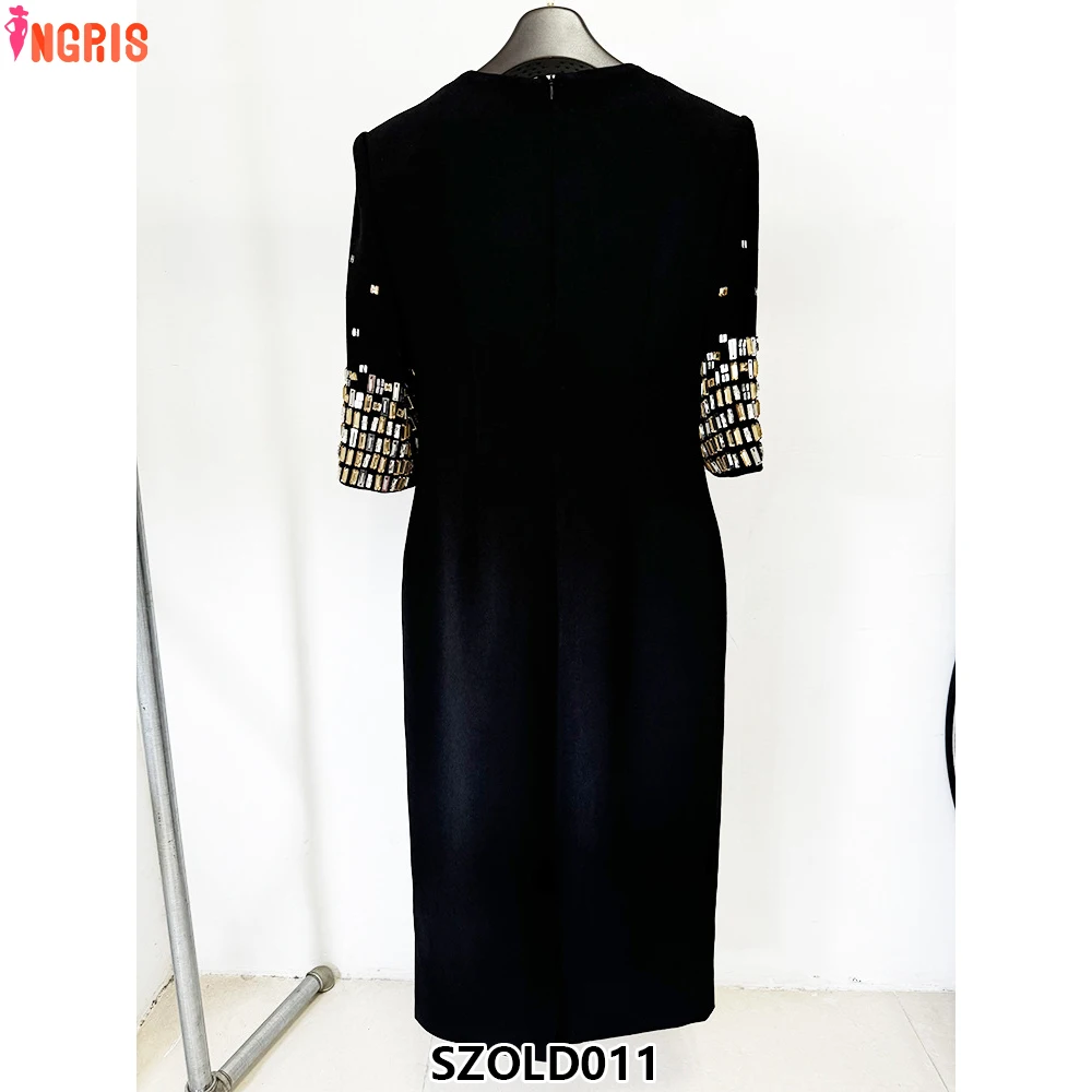 คุณภาพสูงแฟชั่นผู้หญิง Maxi ชุดเดรสแขนสั้นสีดําชุดราตรี Elegant-SZOLD011