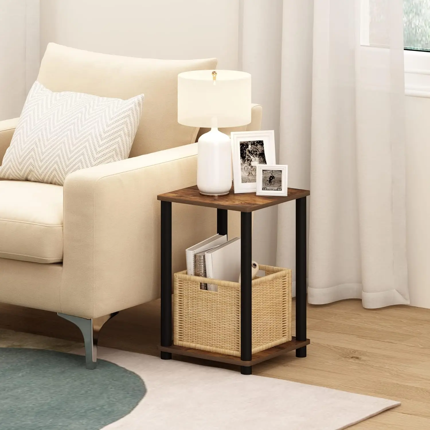 Turn-N-Tube Haydn End Table, Amber Pine/Black,1-Pack, 2-Tiers,13.4(W)x13.4(D)x20(H) inches image 2