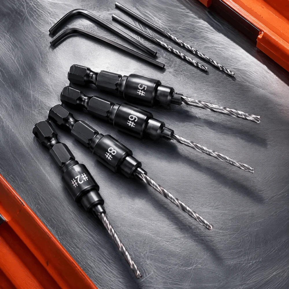 11pcs Depth Adjustable Countersink Drill Bit Set Quick Change 1/4 Inch Hex Shank Pilot Drill Bit Set Allen Wrench Included