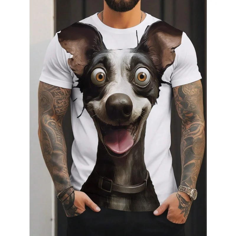 Funny Dog Pattern T Shirt For Men Colorful Cute Pet Animal 3D Printed Tees Casual Short Sleeve Round Neck Tops Street T-Shirts