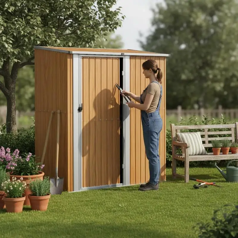 Gartenhaus 180,5 x 97 x 209,5 cm, verzinkter Stahl, Holzoptik