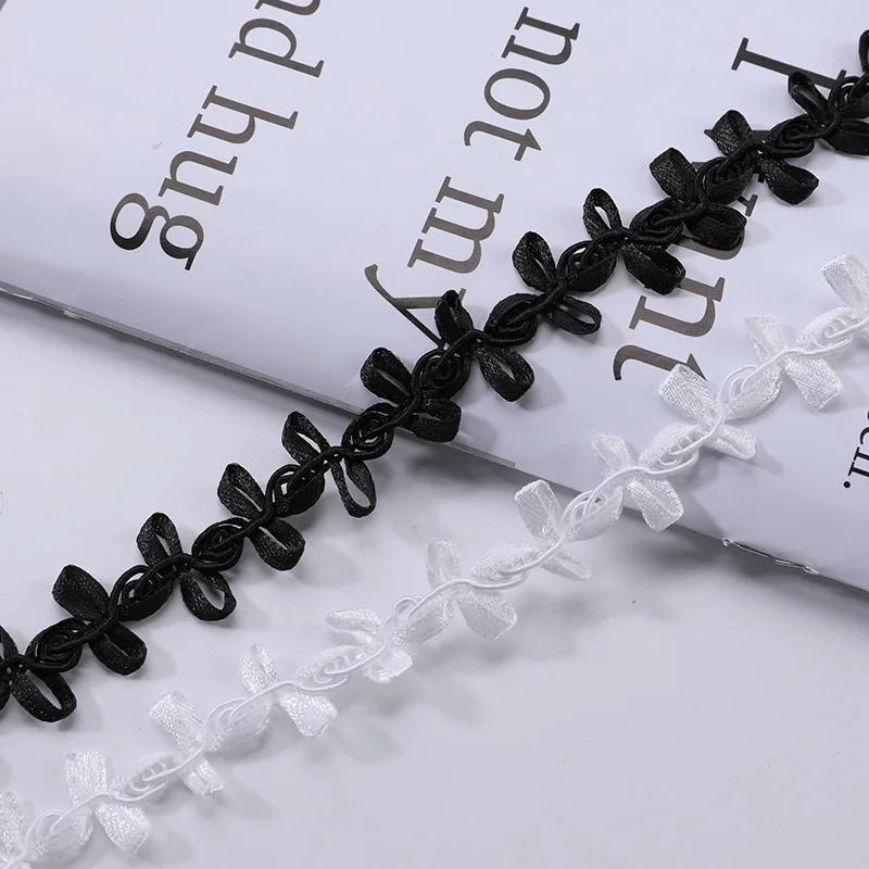 5m/16.4ft each Pack Black White Mini Bow Lace Trim Continuous Bow Ribbon Dress Gift DIY Sewing Wedding Lolita Craft Decorations