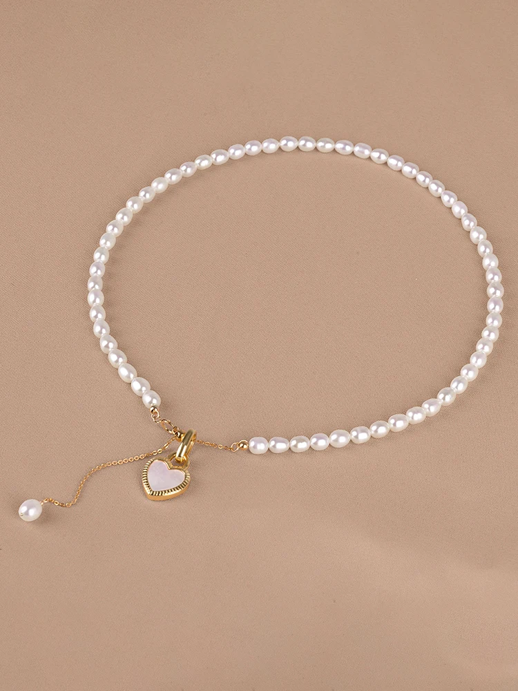 5-6mm shining oval flawless vintage nature freshwater Pearl sweet heart pendant necklace for Women Girl's choker jewelry