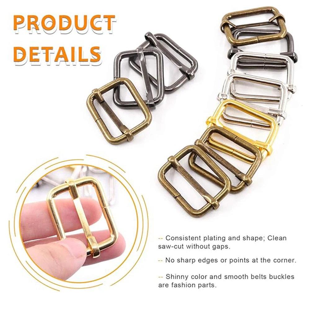 5pcs/pack Metal Slides Tri-Glides Wire-Formed Roller Pin Buckles Strap Slider Adjuster Buckles Rectangle Adjuster Belt Buckles