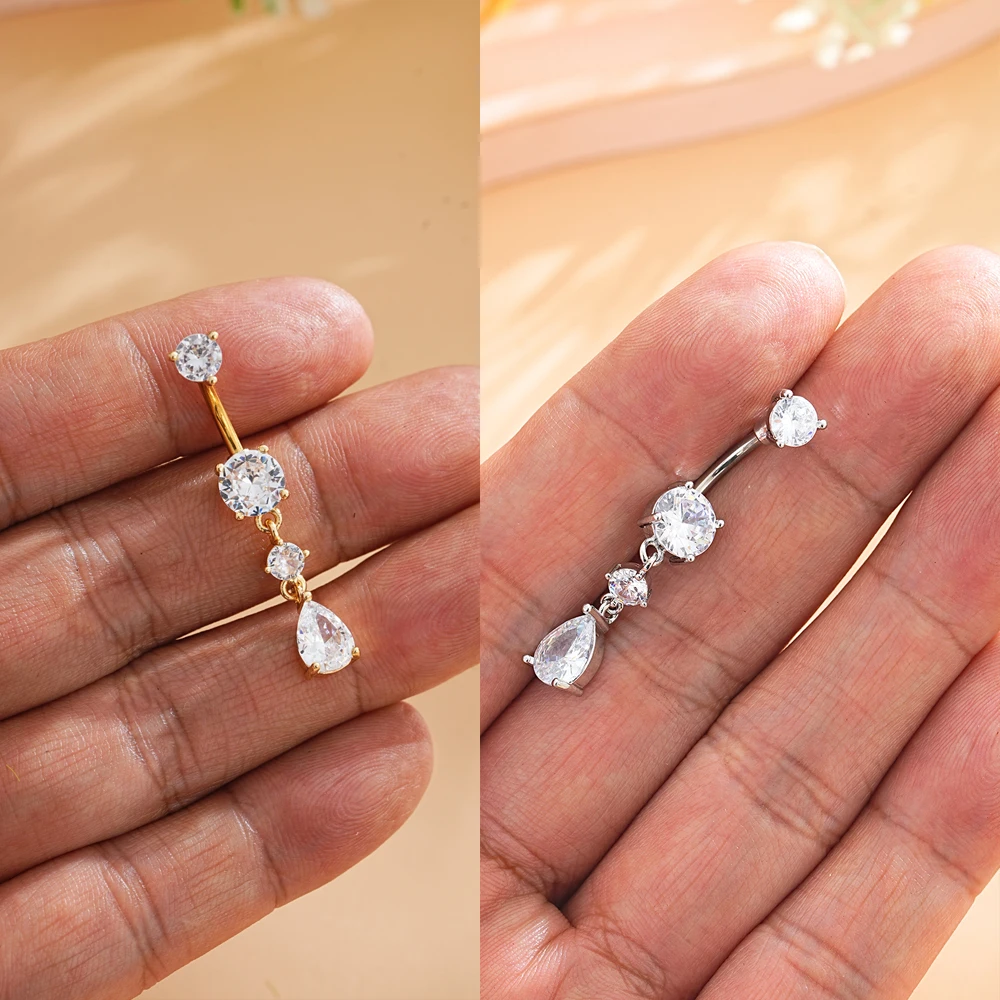 1pc Long Dangled Belly Button  - đánh giá và giá Belly Bar Titanium