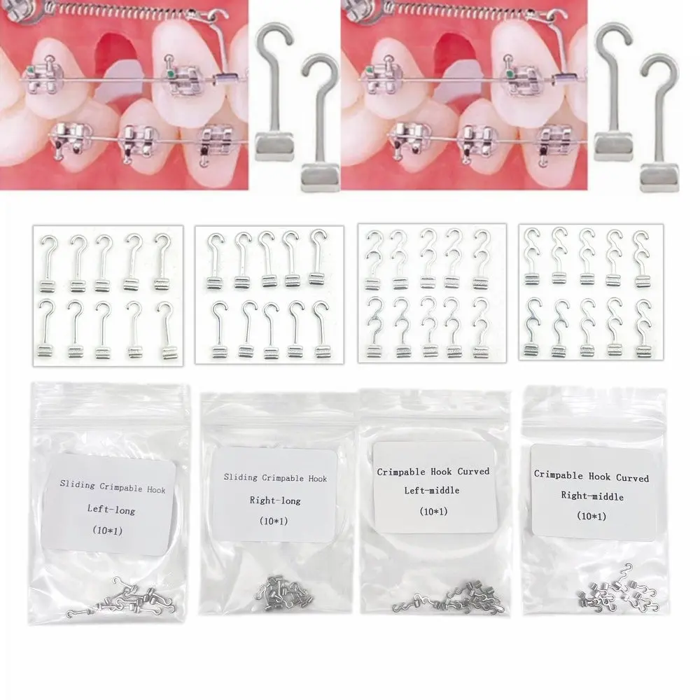 10Pcs Dental Sliding Crimpable Hooks Long Right/Left Dental Orthodontic Hook Dental Curved Crimpable Hook