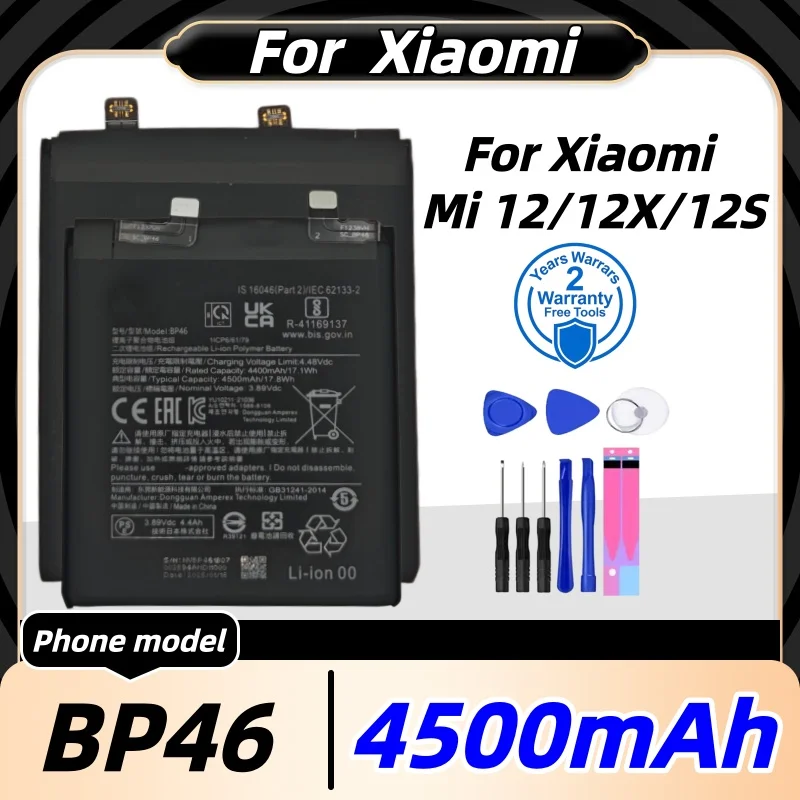 

High Quality Replacement Battery BP46 4500mAh For Xiaomi 12 Mobile Phone Batteries Battery+ Free Tools