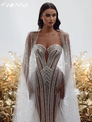 Romantic Sweetheart Neck Bridal Dress Sparkly Sequins Pearls Wedding Gown Luxury Mermaid Bride Robe Customized Vestido De Novia