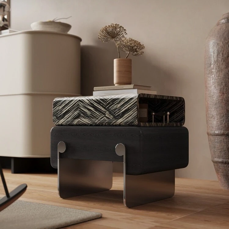 Small bedroom bedside table designer creative home rotating ash wood leather bedside cabinet black cabinet