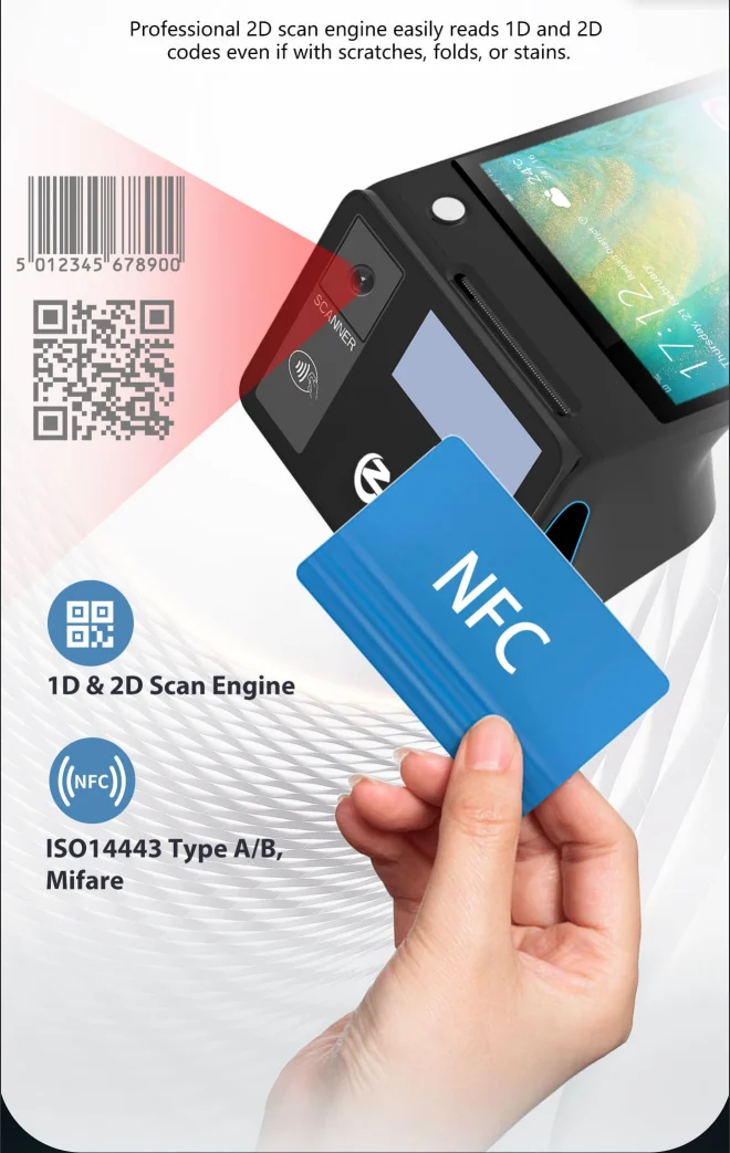 Z108  8inch +3.95 Touch  Android14 POS Settlement Equipment Terminal,58/80mm Printer, NFC and QR CODE Checkout Payment Module