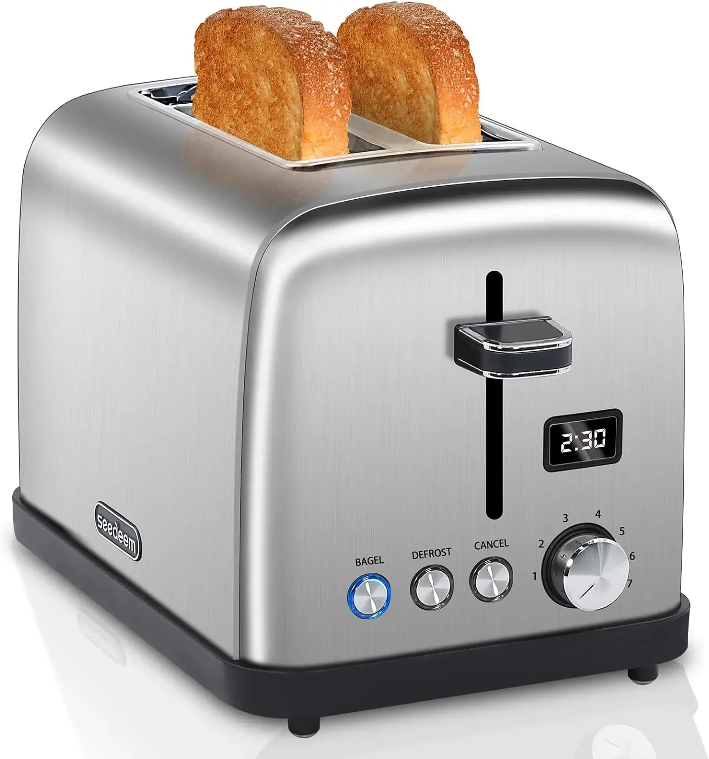 

NEW Toaster 2 Slice, Stainless Steel Bread Toaster, LCD Display, 7 Shade Setting, 1.4'' Wide Slots Digital Toaster for Bagel