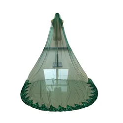 Voile de mariage en dentelle à paillettes, Long, vert, avec peigne, accessoires de mariage, 6 couleurs
