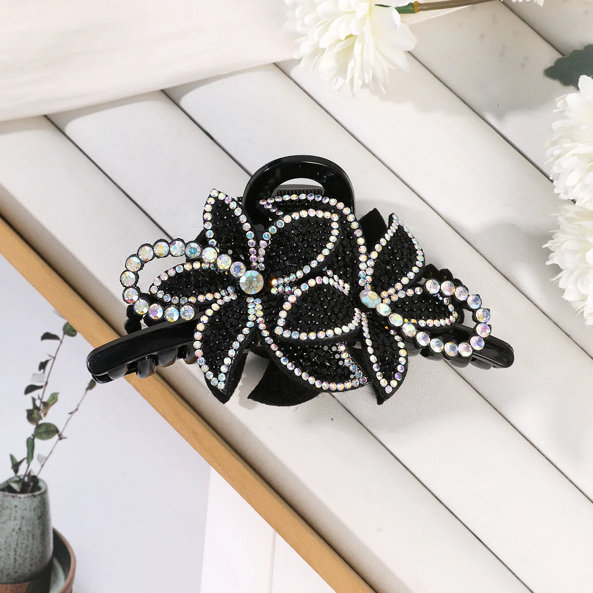 AWAYTR كريستال الشمبانيا بوهينيا مشبك شعر زهور كبيرة النساء كراب المشبك المشابك مشبك شعر القرش كليب إكسسوارات الشعر