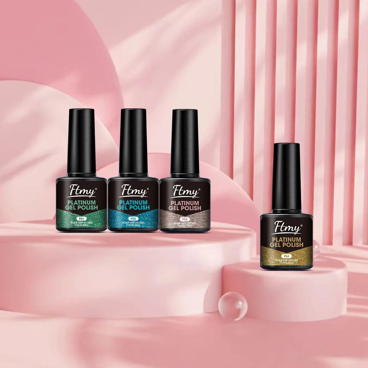 FTMY 3ピース グリッターシリーズ ネイルポリッシュセット、長持ちする秋のマニキュア輝き、LED硬化、DIYサロンネイル、強力で耐久性あり