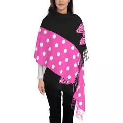 Pink Minnie Polkadots Scarf Women Fashion Winter Fall Wrap Shawl Animated Tassel Wraps