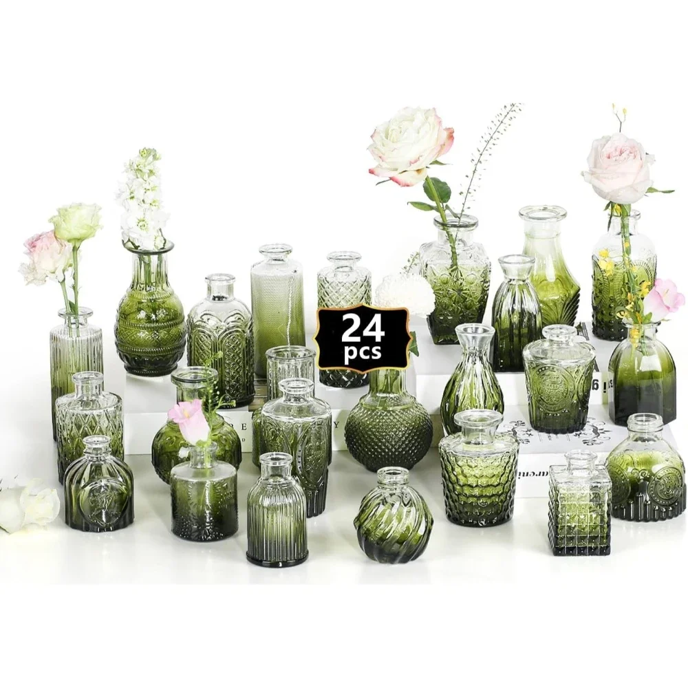 Glass Flower Bud Vase Mini Retro Decorative Vase Colorful Embossed Flower Bottle Wedding Home Table Centrepiece Decor Supplies