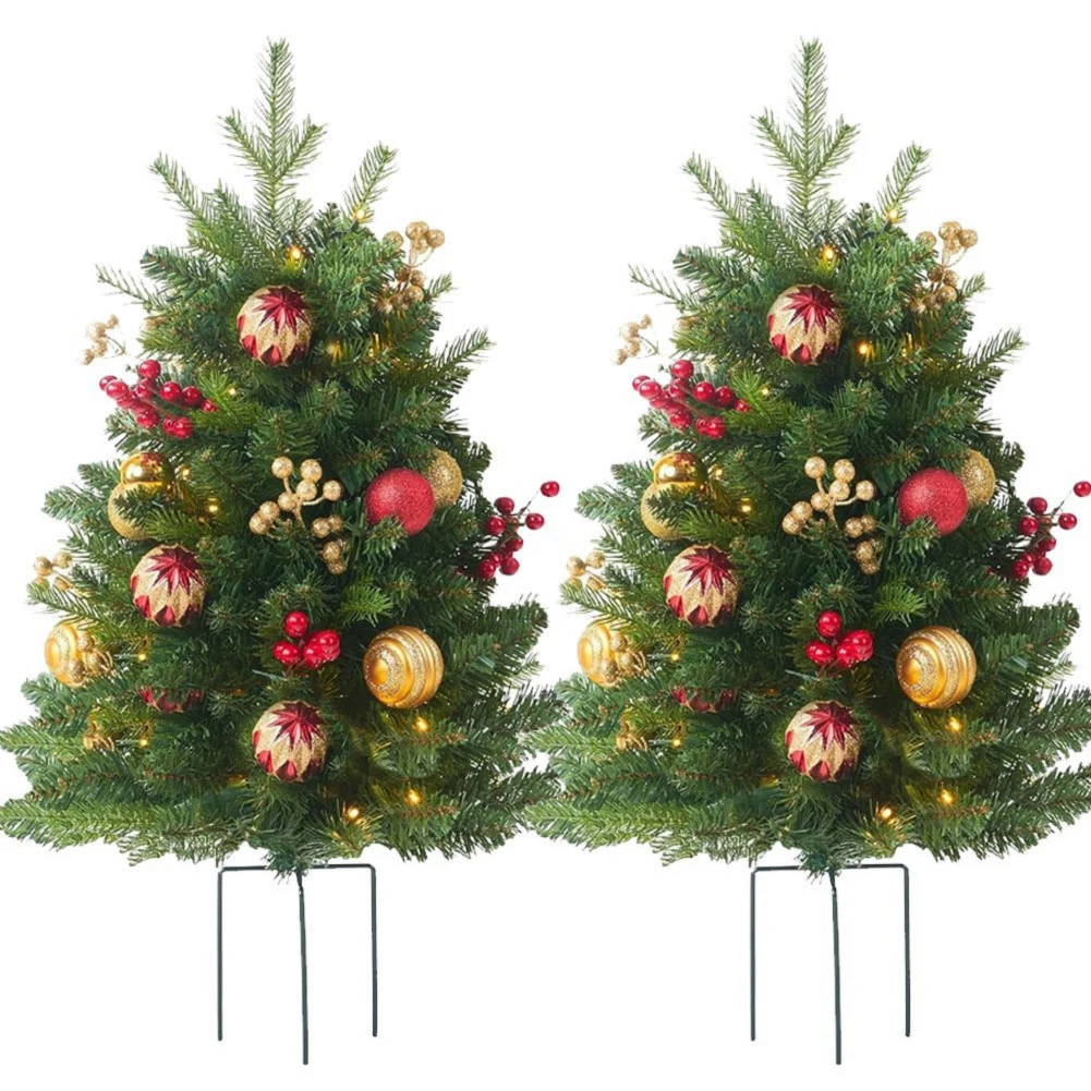 

Christmas Tree Urn Filler with Tripod Stake Holiday Planter Filler with Balls Berries Battery Operated for Front Porch Pathway