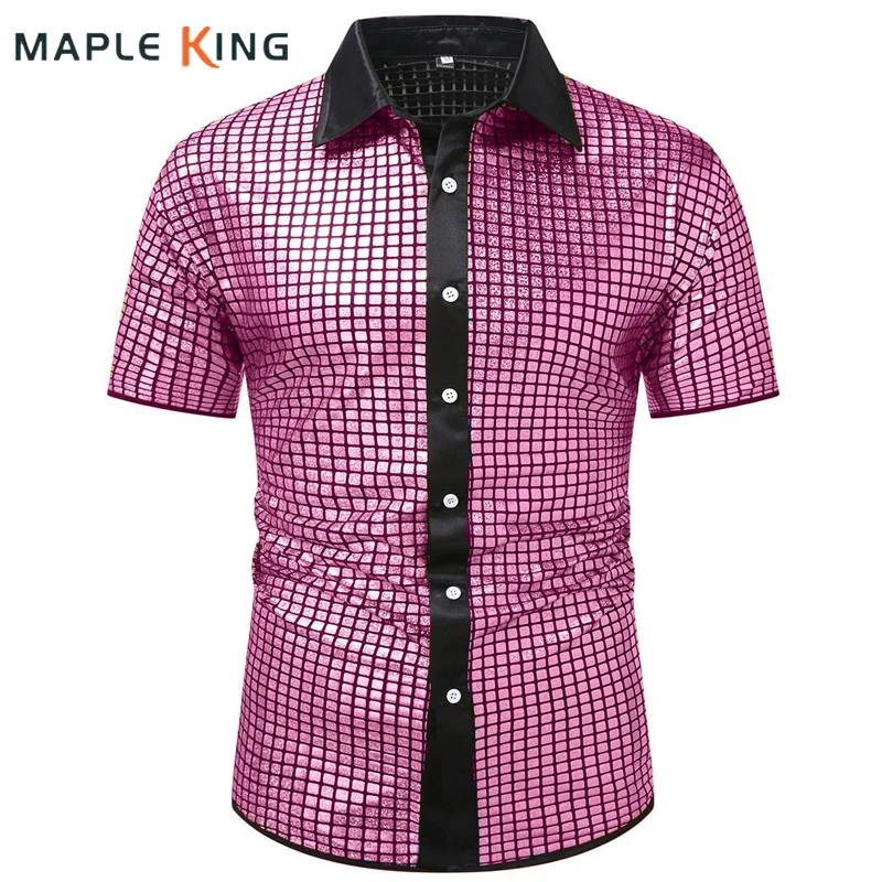 

Глянцевые мужские рубашки в клетку с металлическим блеском, 2024, платье для ночного клуба, дискотеки, сценическая рубашка, мужская уличная одежда в стиле панк, хипстерская одежда