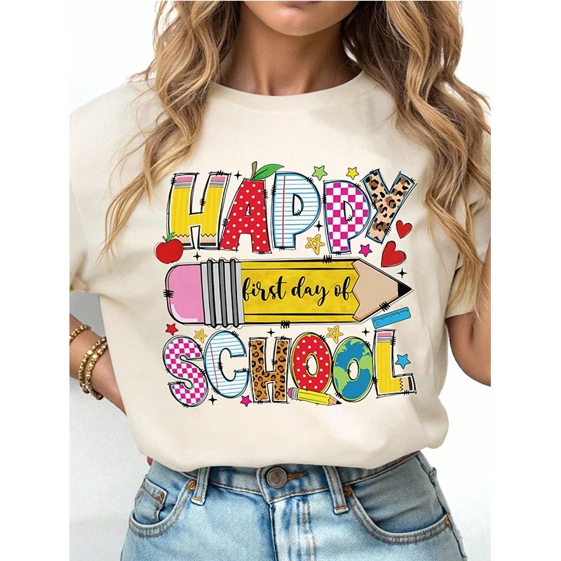 Women's Casual Graphic Tees Tops Street Style Short Sleeve T-Shirt Cute Summer Vacation Vibe Back To School Printed T Shirt