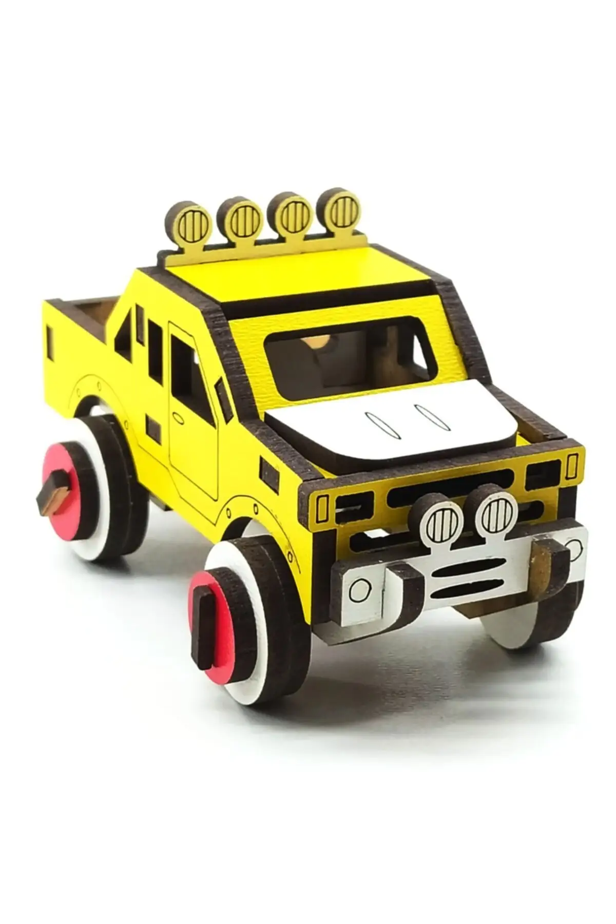 Wooden Mini Pickup Toy Car Yellow Children Education Gift Car Model Blocks DIY Children Assembling Toy